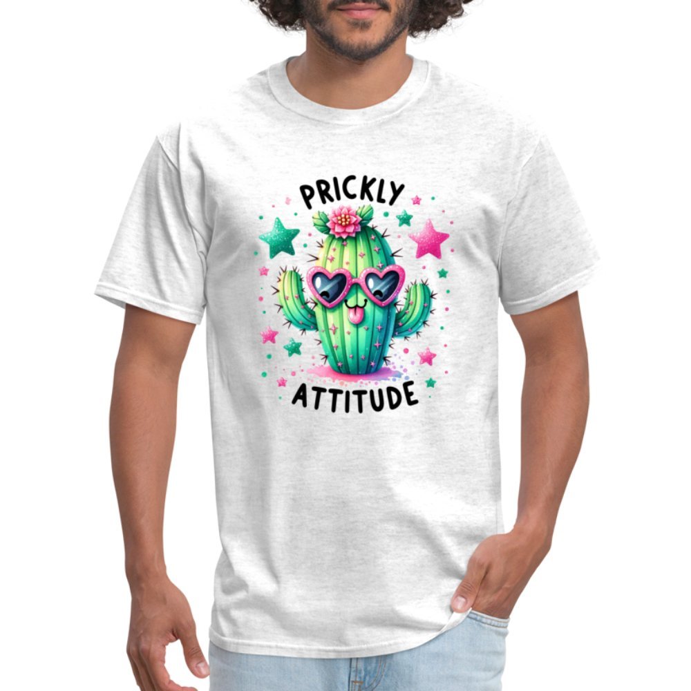 Prickly Attitude T-Shirt (Cactus with Attitude) - light heather gray