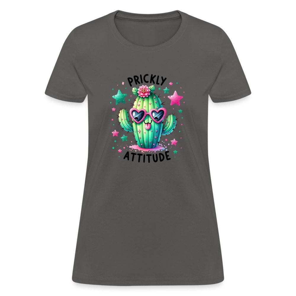 Prickly Attitude Women's Contoured T-Shirt (Cactus with Attitude) - charcoal