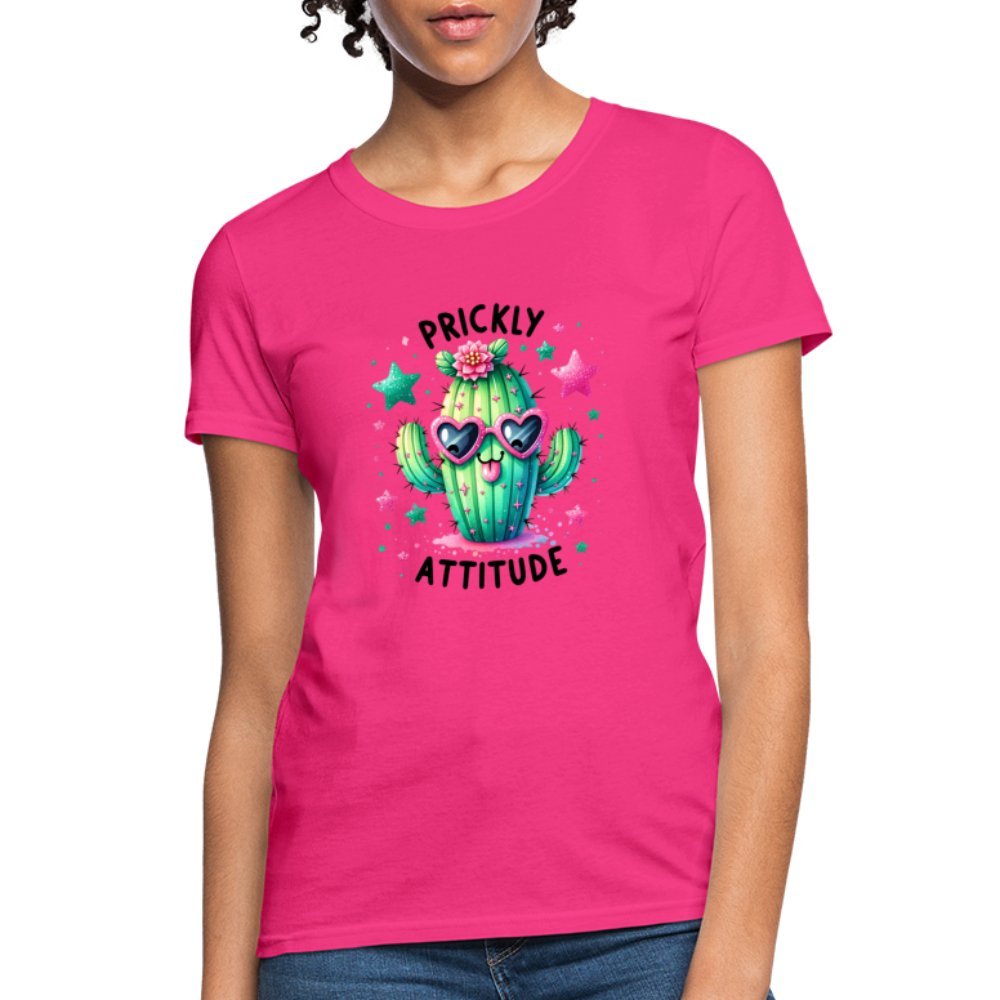 Prickly Attitude Women's Contoured T-Shirt (Cactus with Attitude) - fuchsia