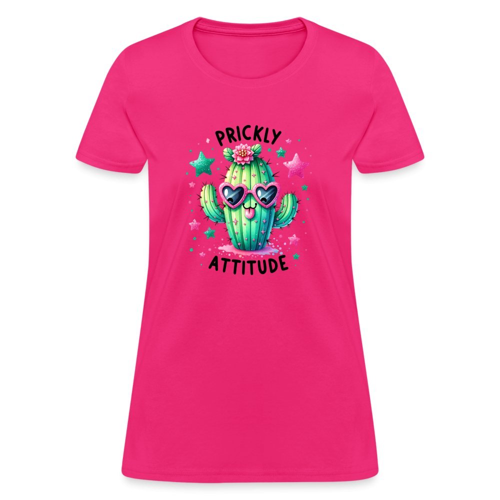 Prickly Attitude Women's Contoured T-Shirt (Cactus with Attitude) - fuchsia