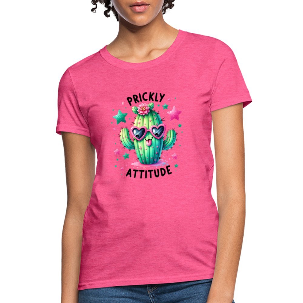 Prickly Attitude Women's Contoured T-Shirt (Cactus with Attitude) - heather coral