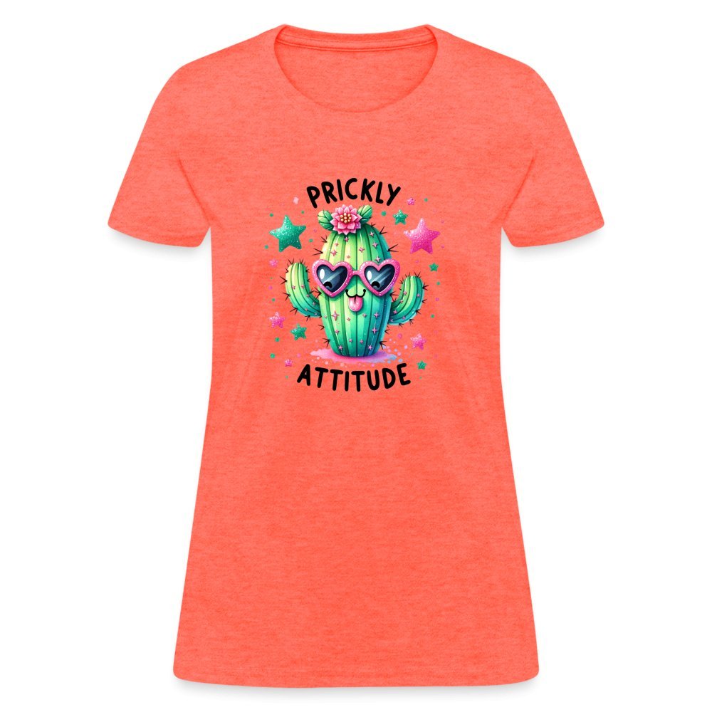 Prickly Attitude Women's Contoured T-Shirt (Cactus with Attitude) - heather coral