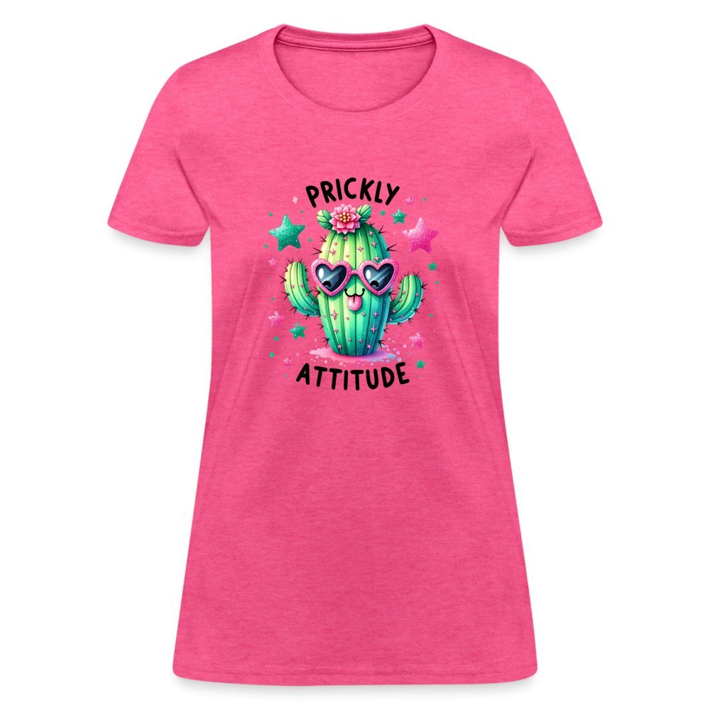 Prickly Attitude Women's Contoured T-Shirt (Cactus with Attitude) - heather pink