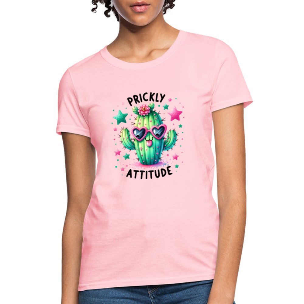 Prickly Attitude Women's Contoured T-Shirt (Cactus with Attitude) - pink