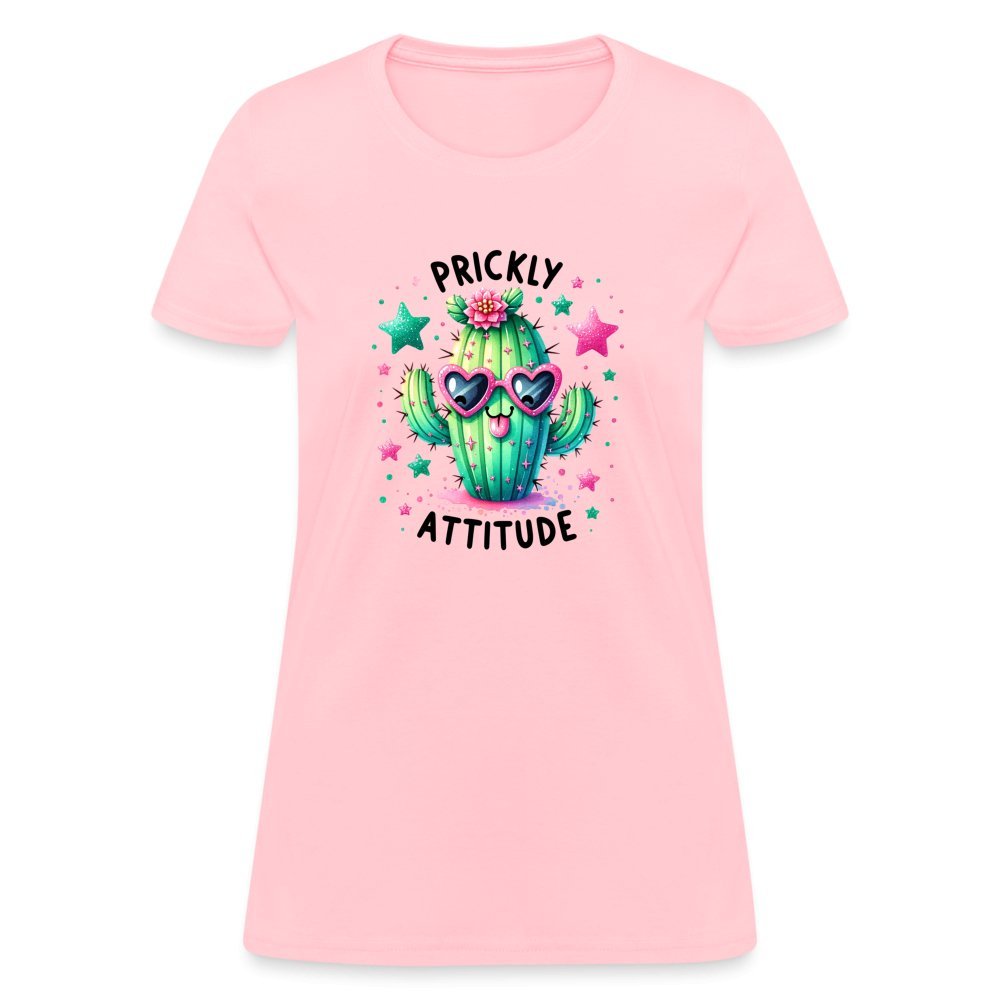 Prickly Attitude Women's Contoured T-Shirt (Cactus with Attitude) - pink