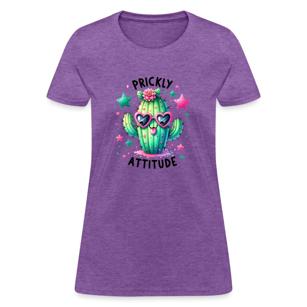 Prickly Attitude Women's Contoured T-Shirt (Cactus with Attitude) - purple heather