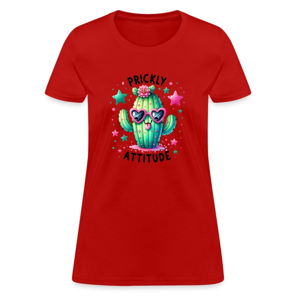 Prickly Attitude Women's Contoured T-Shirt (Cactus with Attitude) - red