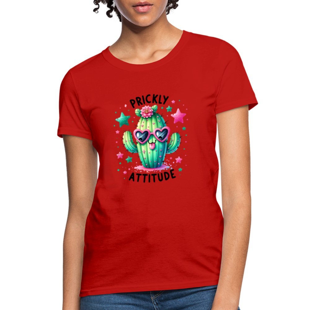 Prickly Attitude Women's Contoured T-Shirt (Cactus with Attitude) - red