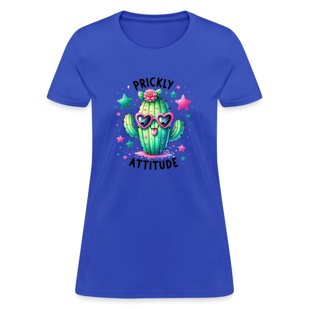 Prickly Attitude Women's Contoured T-Shirt (Cactus with Attitude) - royal blue