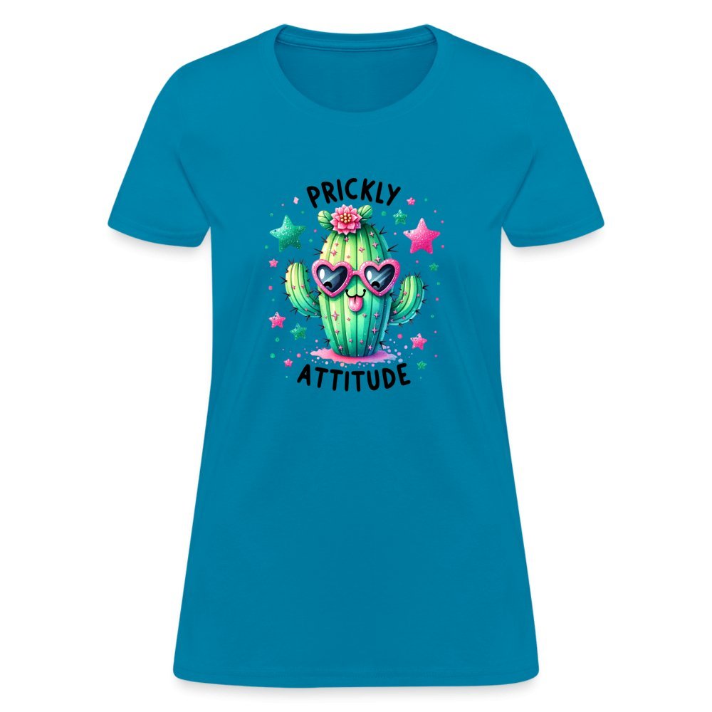 Prickly Attitude Women's Contoured T-Shirt (Cactus with Attitude) - turquoise