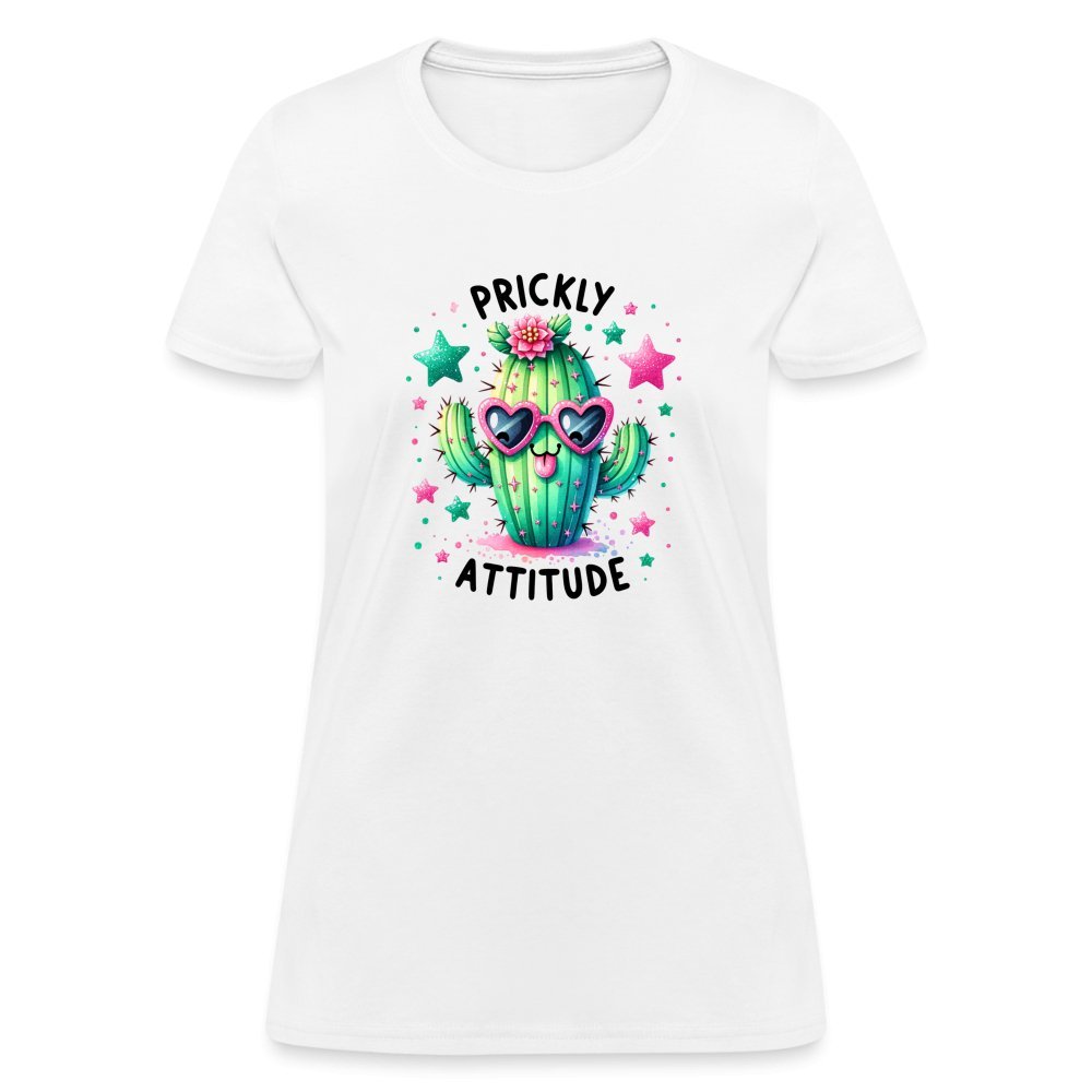 Prickly Attitude Women's Contoured T-Shirt (Cactus with Attitude) - white