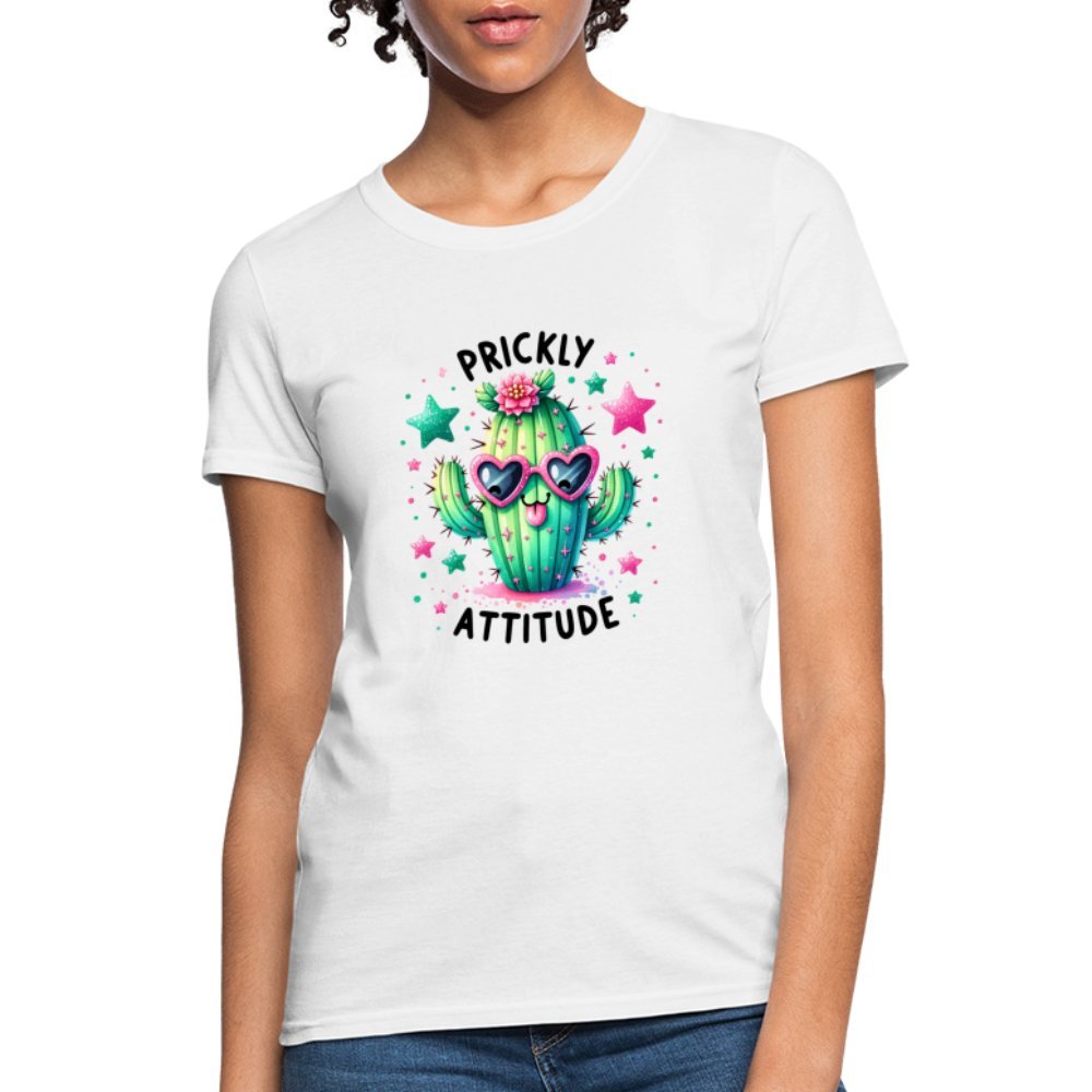 Prickly Attitude Women's Contoured T-Shirt (Cactus with Attitude) - white