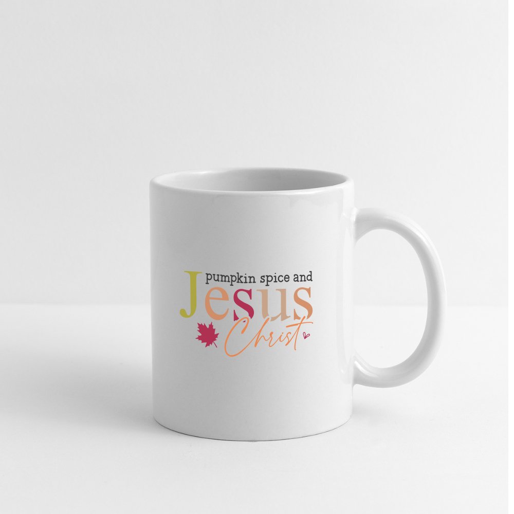 Pumpkin Spice and Jesus Christ Coffee Mug - white