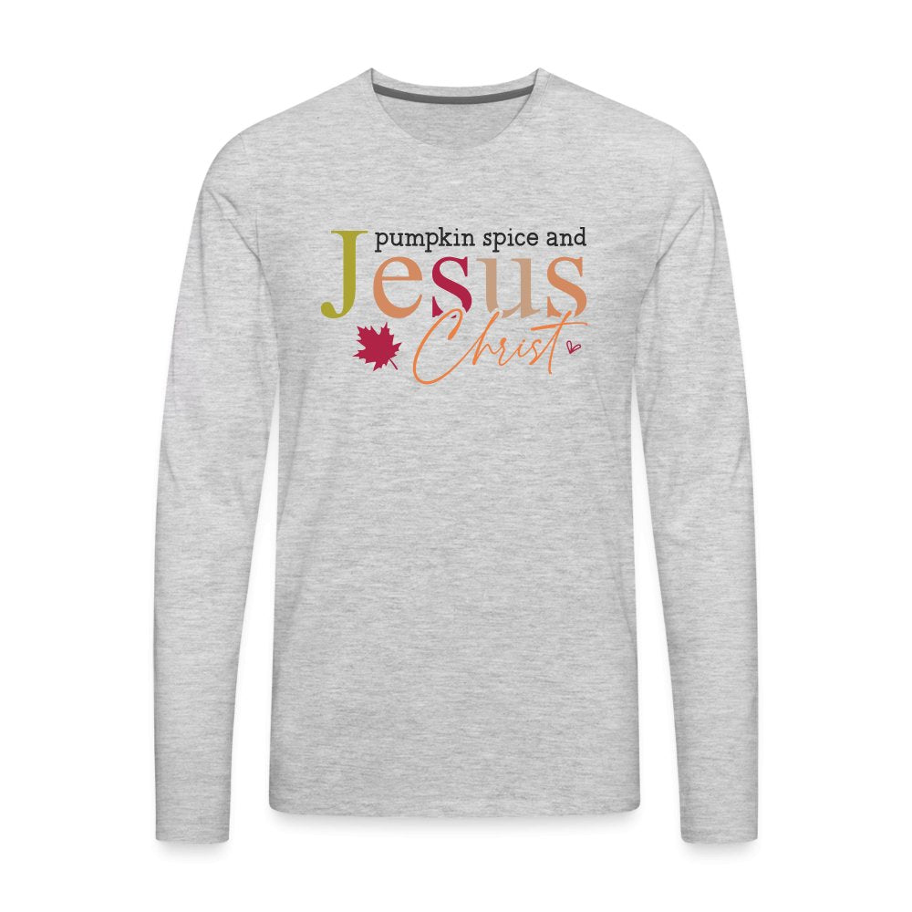 Pumpkin Spice and Jesus Christ Men's Premium Long Sleeve T-Shirt - heather gray