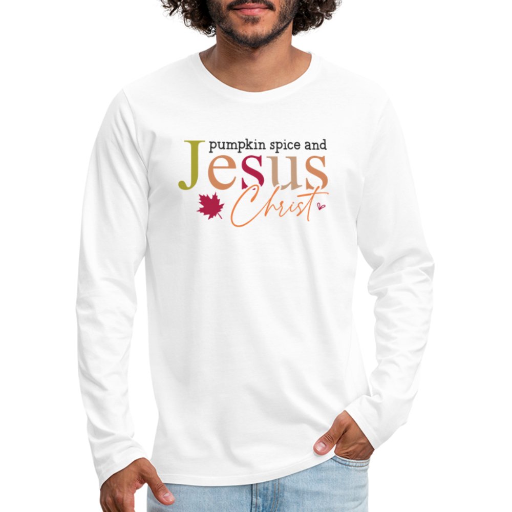 Pumpkin Spice and Jesus Christ Men's Premium Long Sleeve T-Shirt - white