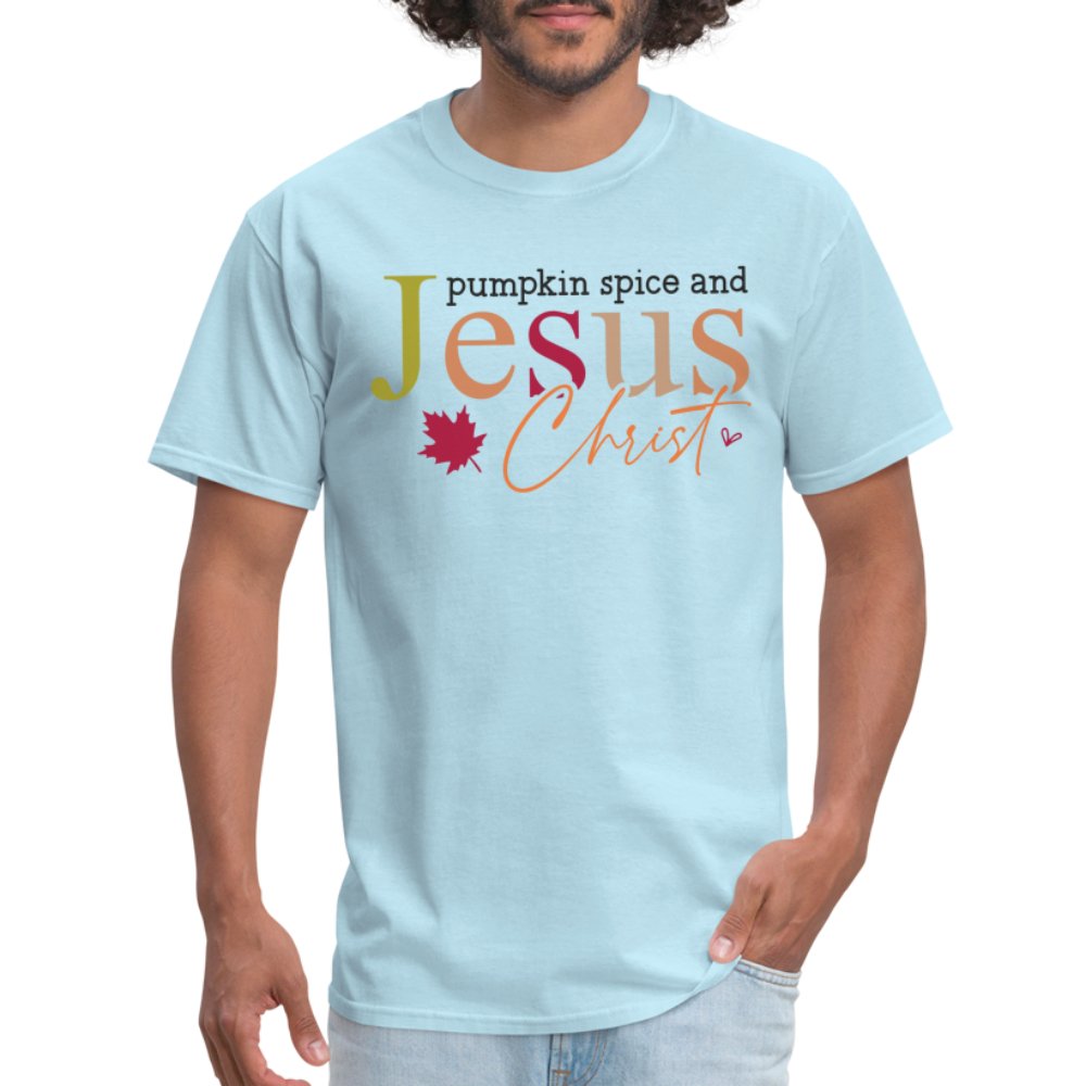 Pumpkin Spice and Jesus Christ T-Shirt - powder blue