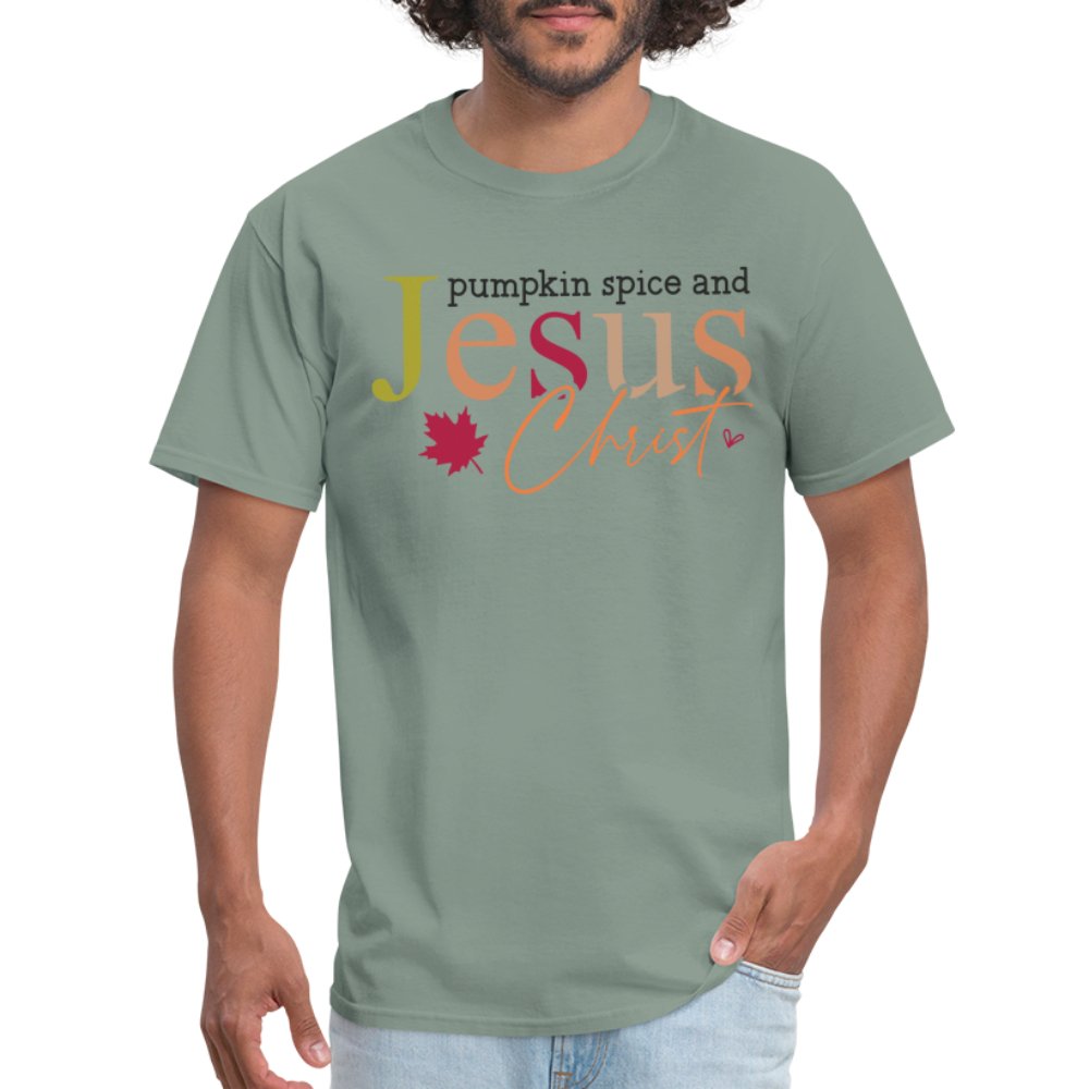 Pumpkin Spice and Jesus Christ T-Shirt - sage