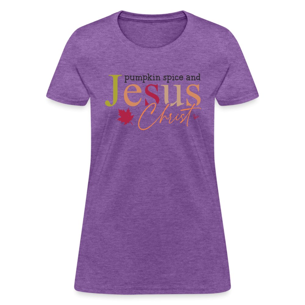 Pumpkin Spice and Jesus Christ Women's Contoured T-Shirt - purple heather