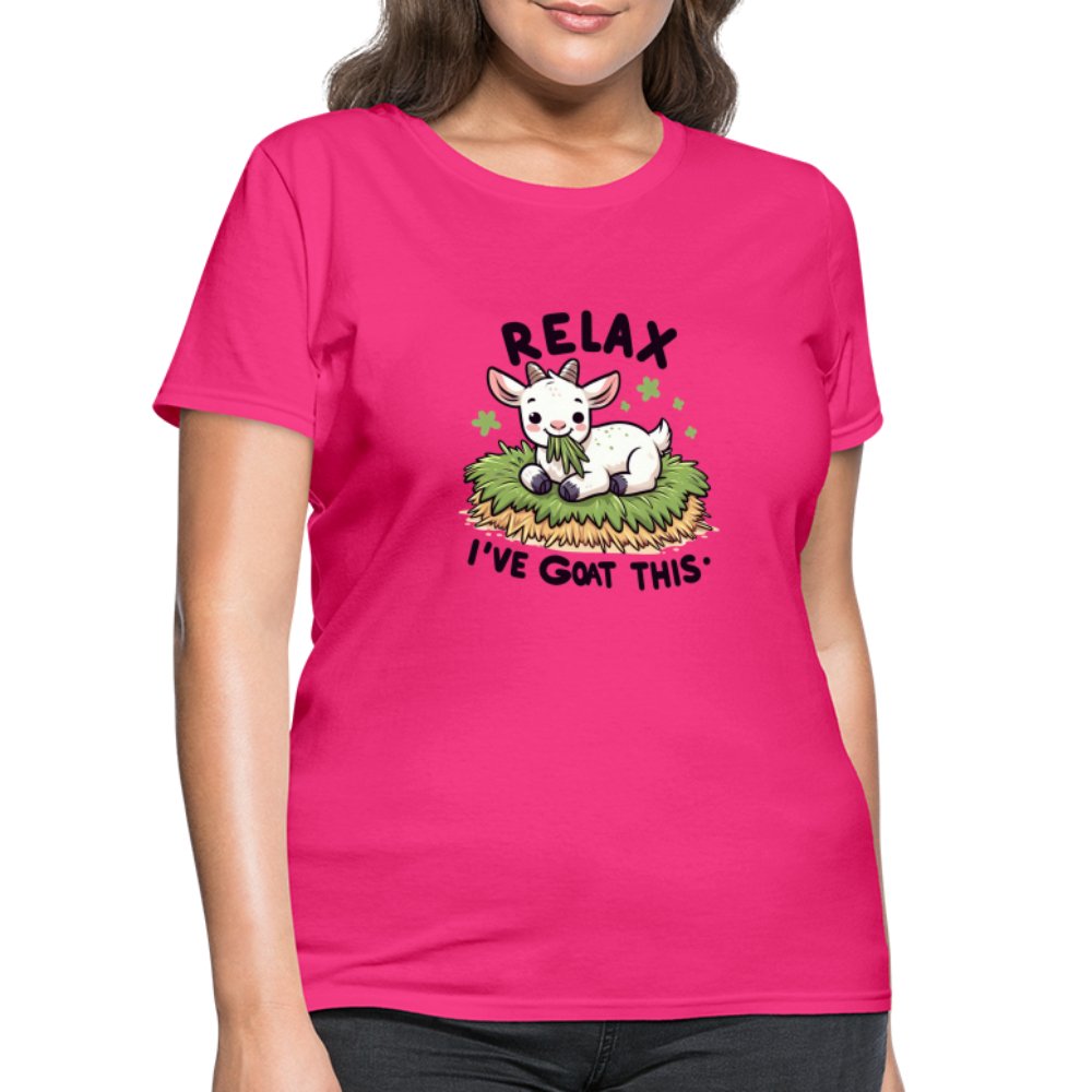 Relax I've Goat This Women's Contoured T-Shirt (Cute Goat) - fuchsia