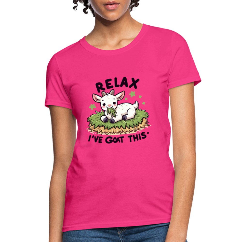 Relax I've Goat This Women's Contoured T-Shirt (Cute Goat) - fuchsia