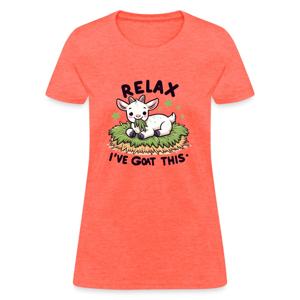 Relax I've Goat This Women's Contoured T-Shirt (Cute Goat) - heather coral