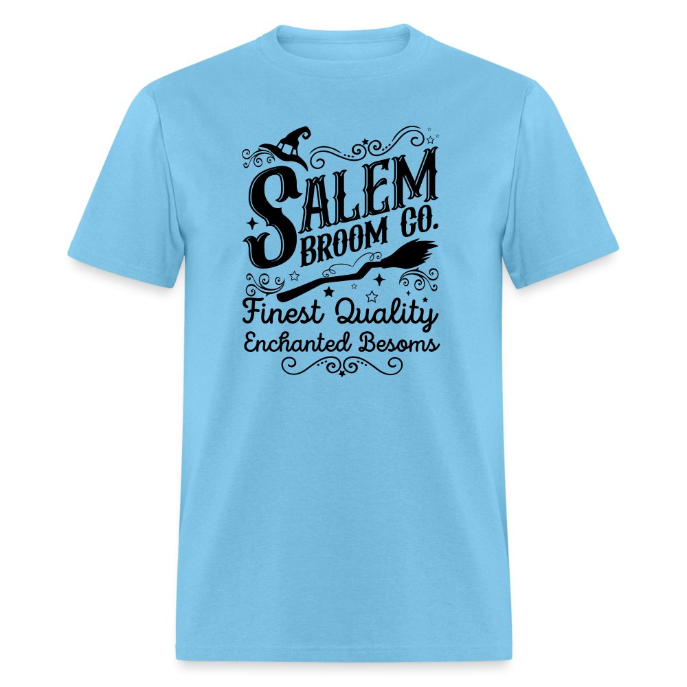 Salem Broom Co Finest Quality Enchanted Besoms T-Shirt (Halloween) - aquatic blue