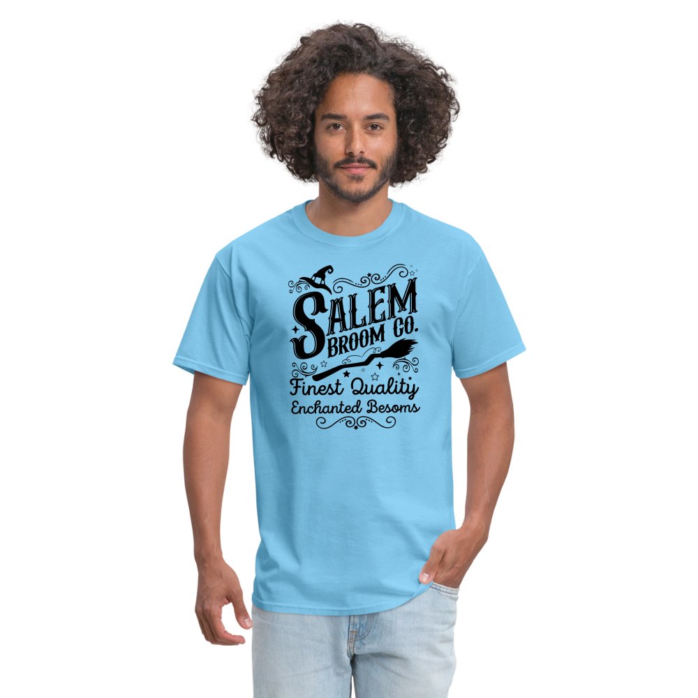 Salem Broom Co Finest Quality Enchanted Besoms T-Shirt (Halloween) - aquatic blue