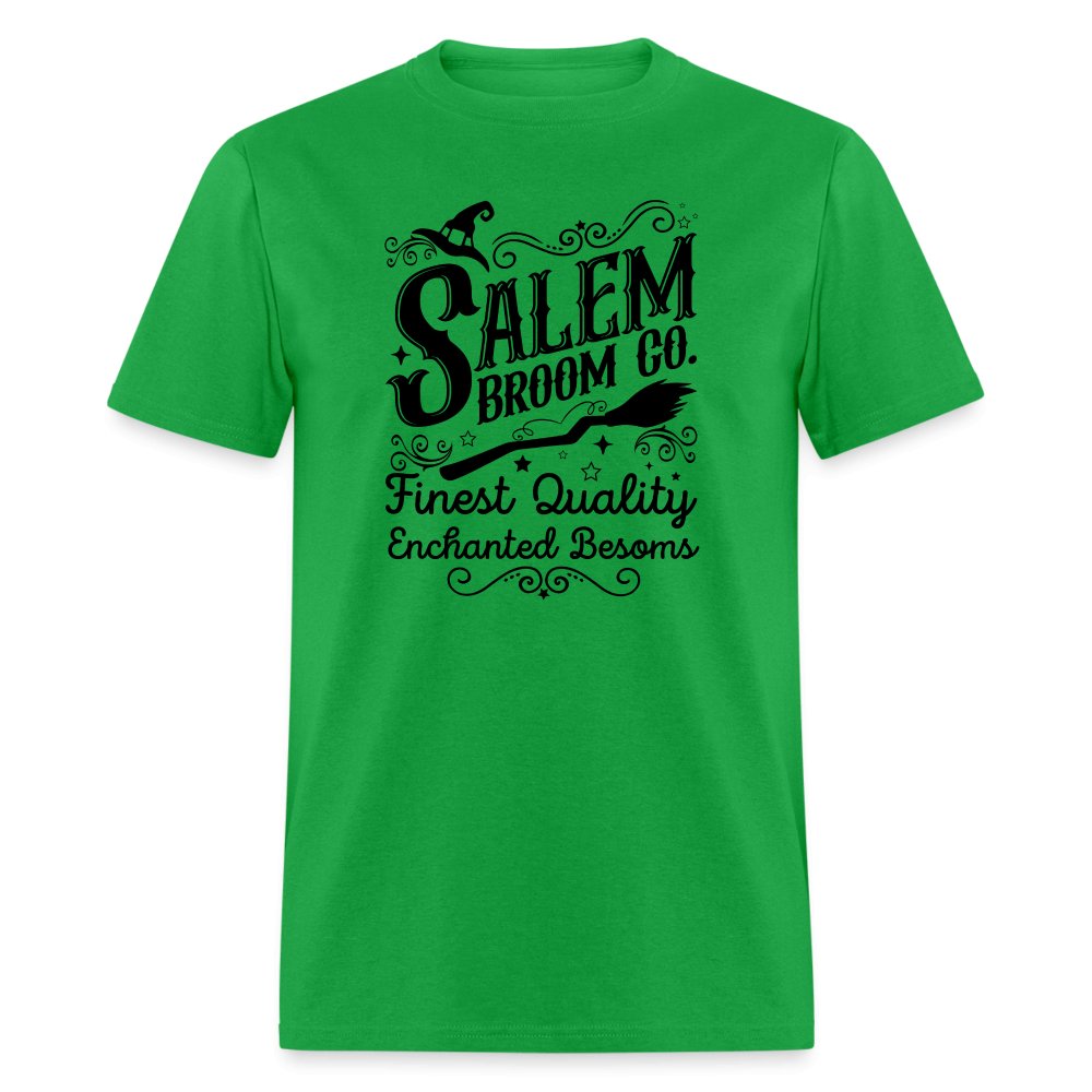 Salem Broom Co Finest Quality Enchanted Besoms T-Shirt (Halloween) - bright green