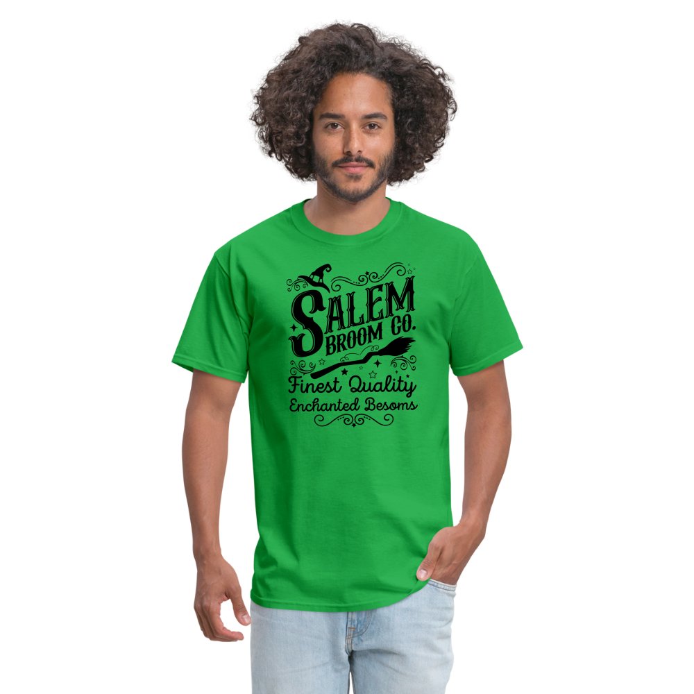 Salem Broom Co Finest Quality Enchanted Besoms T-Shirt (Halloween) - bright green