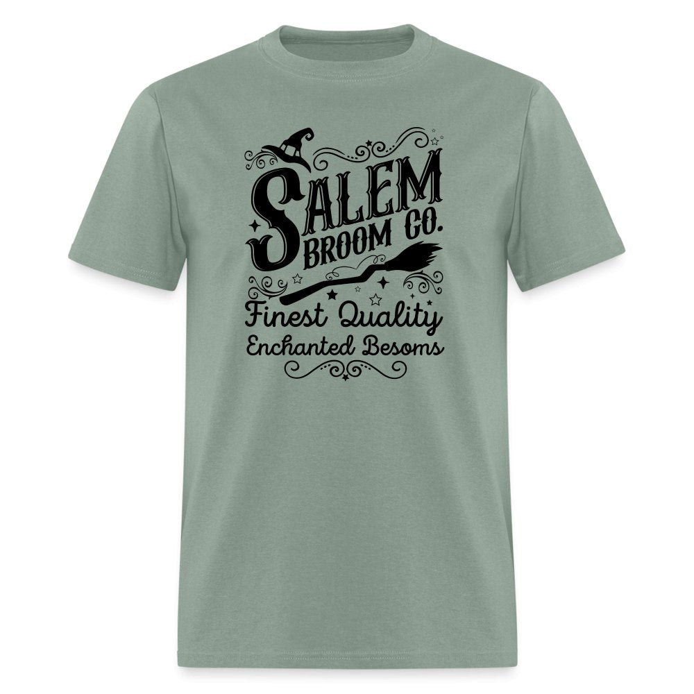 Salem Broom Co Finest Quality Enchanted Besoms T-Shirt (Halloween) - sage