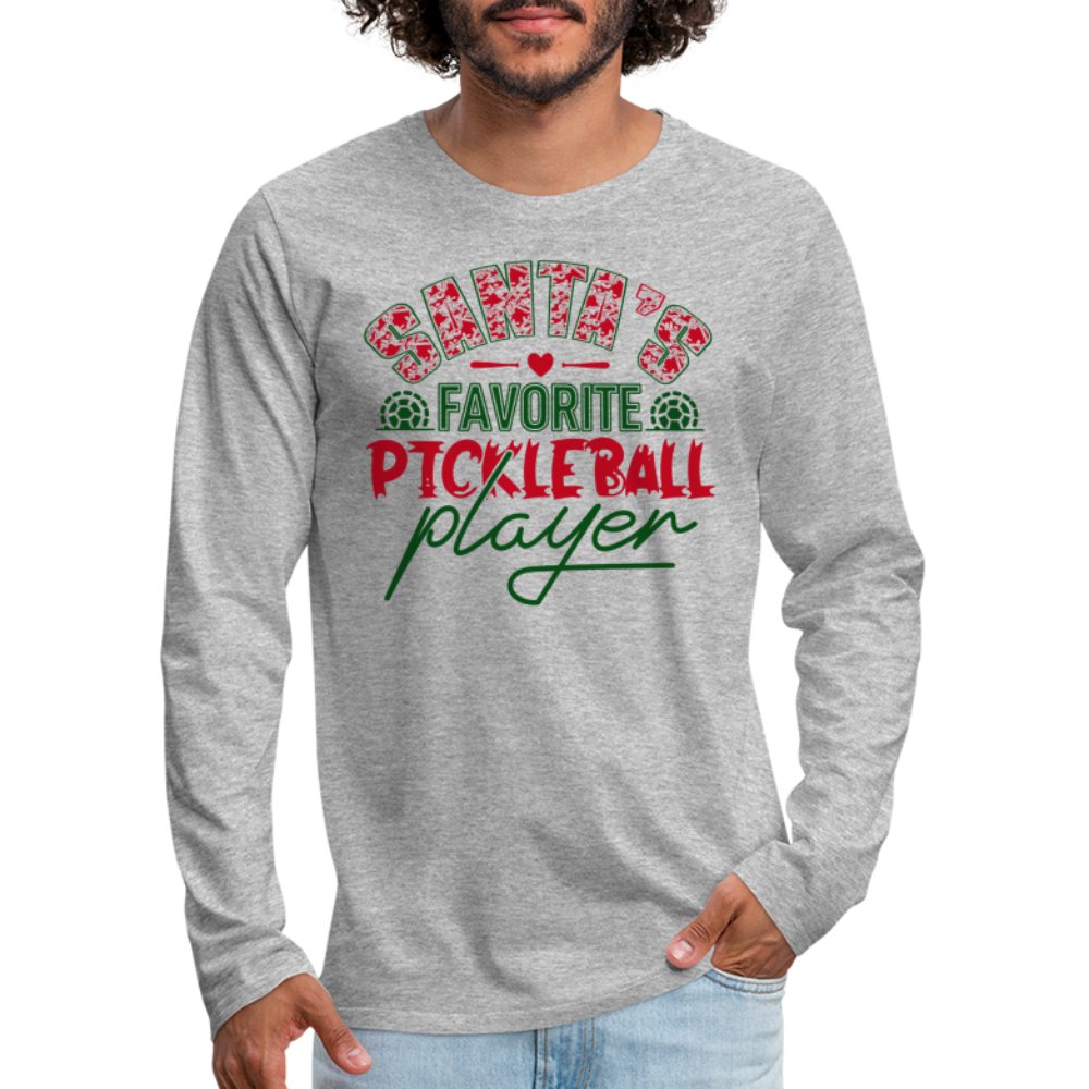 Santa's Favorite Pickleball Player Men's Premium Long Sleeve T-Shirt - heather gray