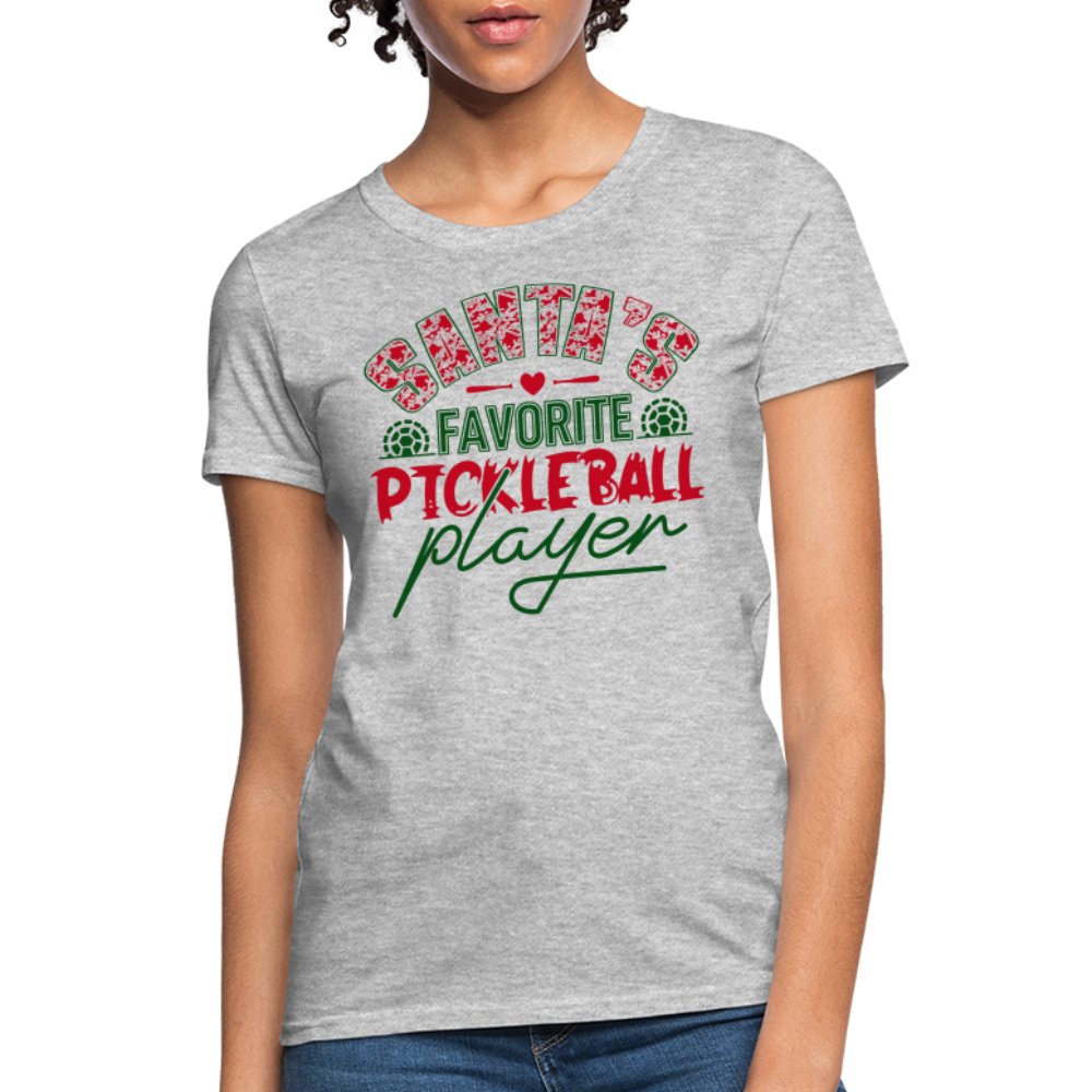 Santa's Favorite Pickleball Player Women's Contoured T-Shirt - heather gray