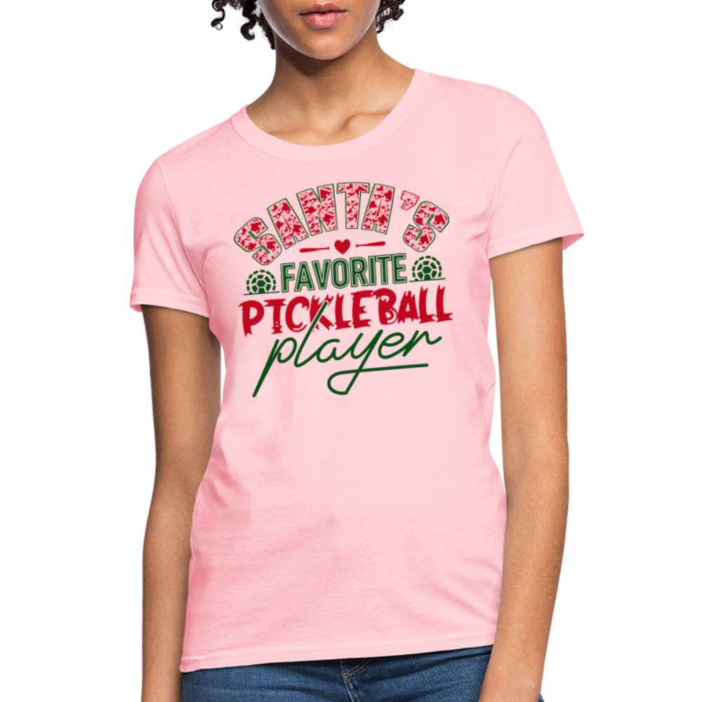 Santa's Favorite Pickleball Player Women's Contoured T-Shirt - pink