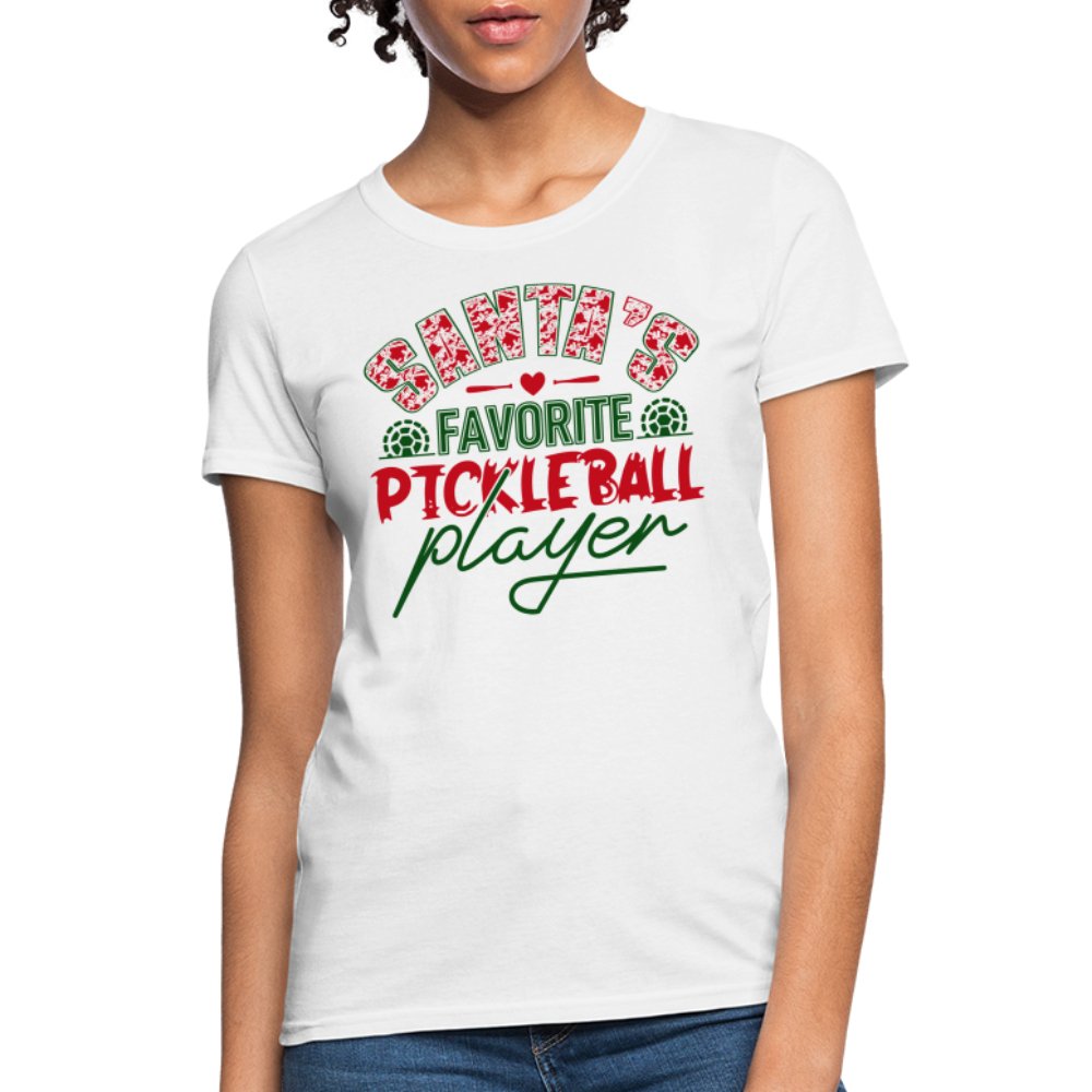 Santa's Favorite Pickleball Player Women's Contoured T-Shirt - white