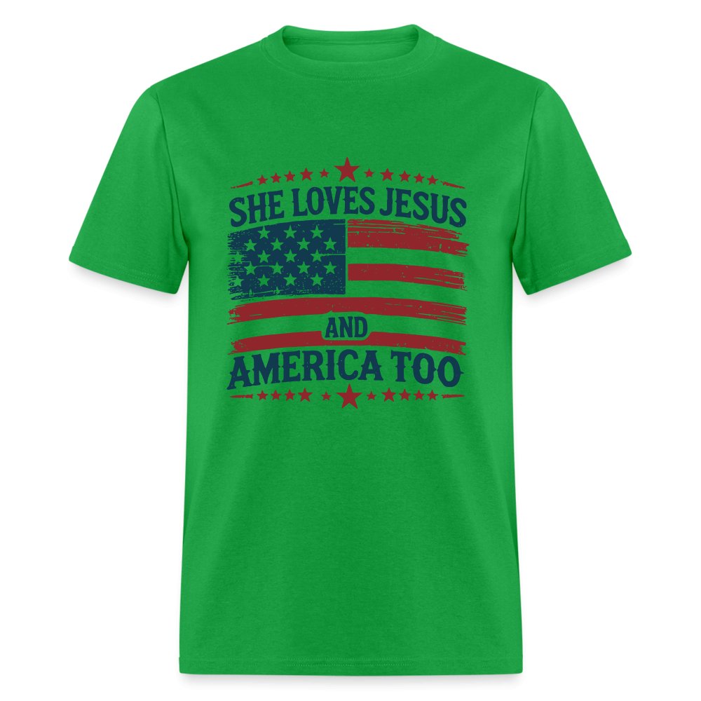 She Loves Jesus and America Too T-Shirt - bright green