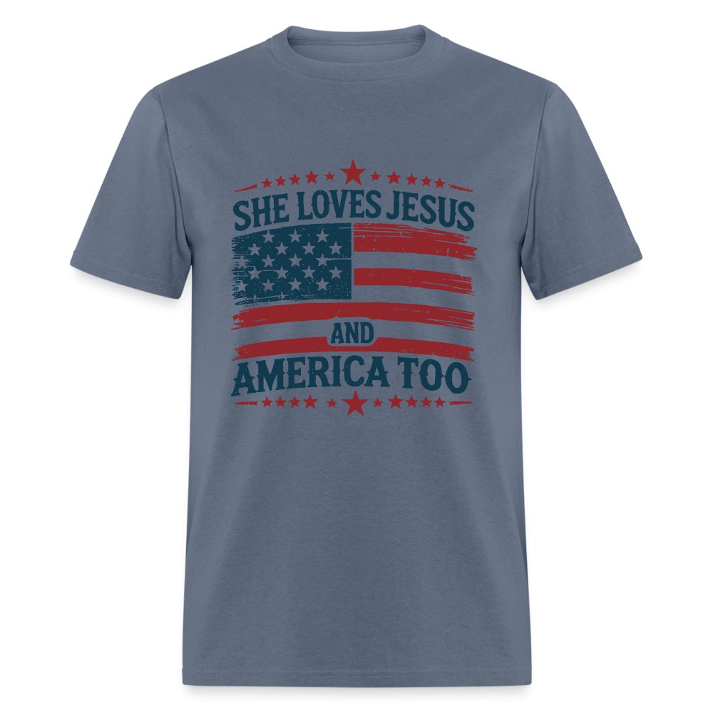 She Loves Jesus and America Too T-Shirt - denim