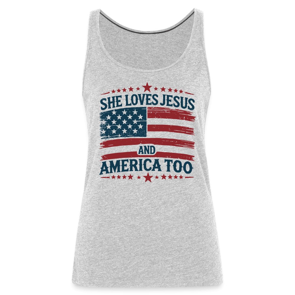 She Loves Jesus and America Too Women’s Premium Tank Top - heather gray