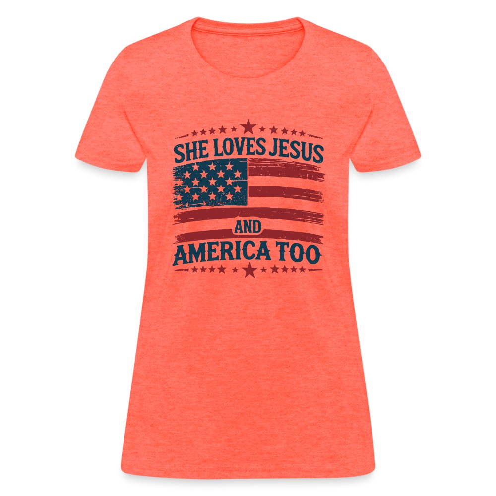 She Loves Jesus and America Too Women's T-Shirt - heather gray