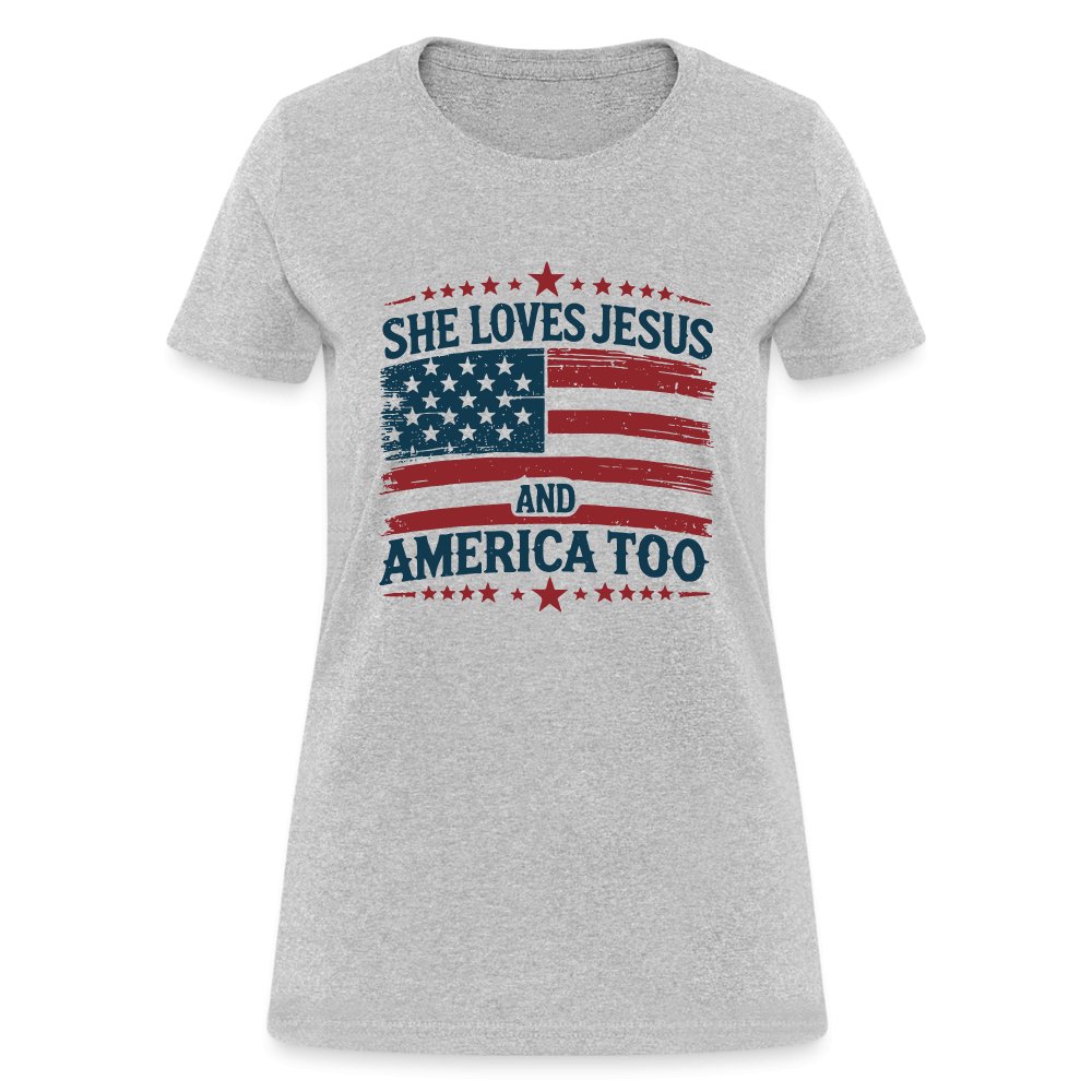 She Loves Jesus and America Too Women's T-Shirt - white