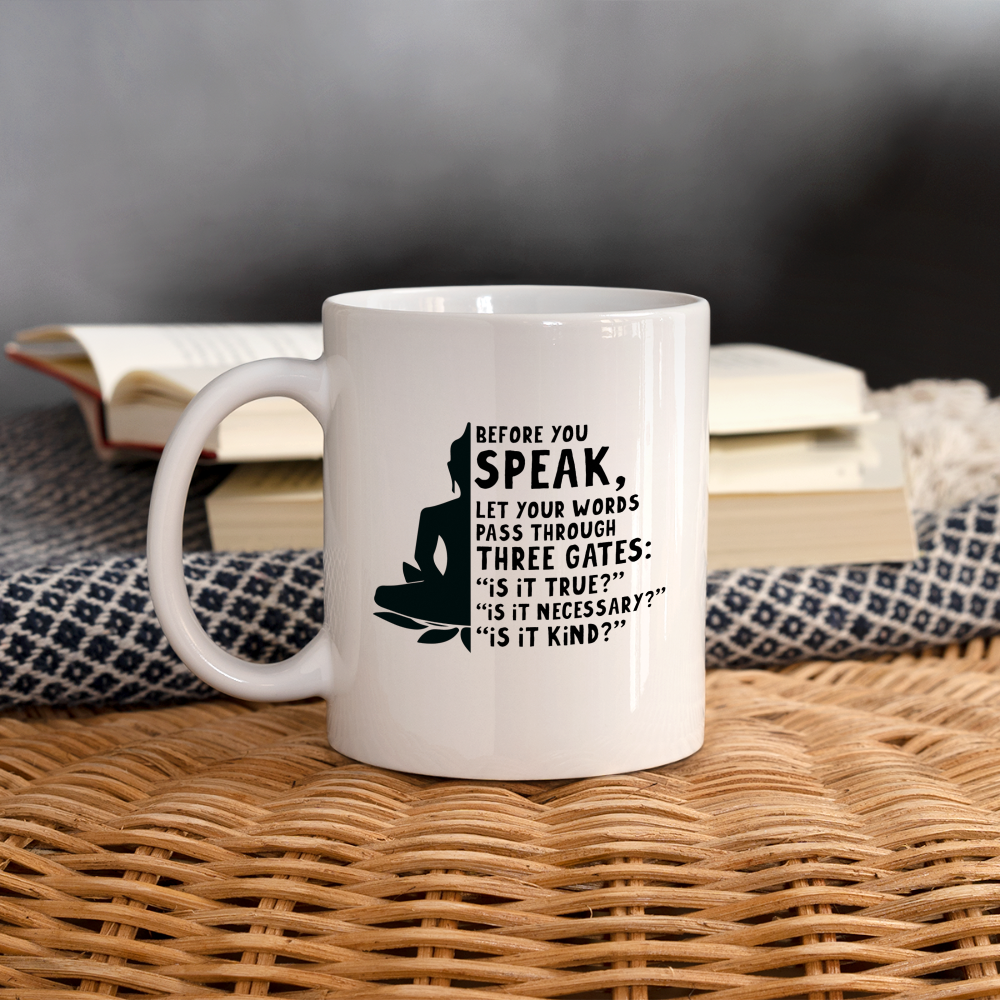 Before You Speak Women's Coffee Mug (Three Gates) - white
