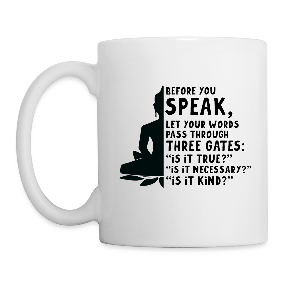 Before You Speak Women's Coffee Mug (Three Gates) - white