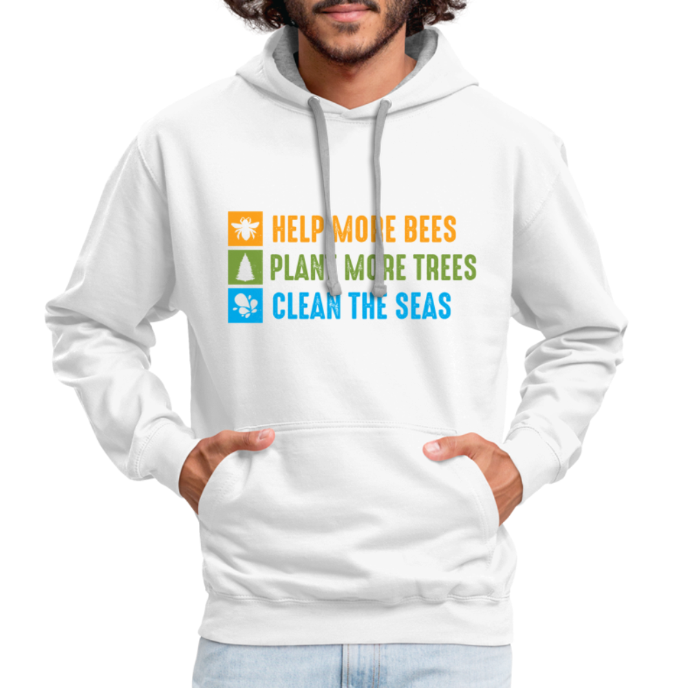 Help More Bees, Plant More Trees, Clean The Seas Hoodie - white/gray