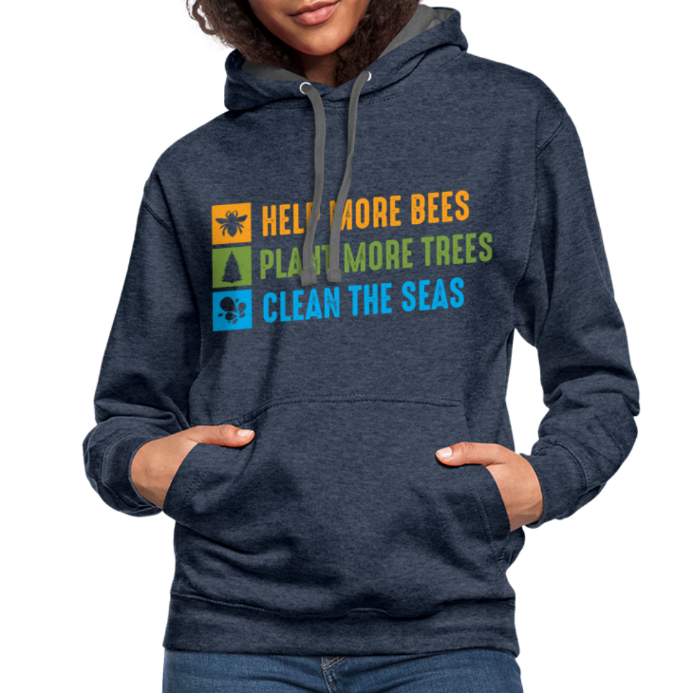 Help More Bees, Plant More Trees, Clean The Seas Hoodie - indigo heather/asphalt