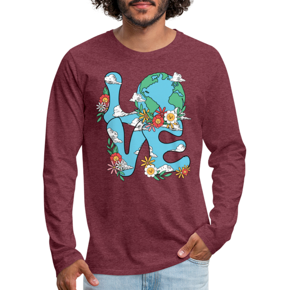 Planet's Natural Beauty Men's Premium Long Sleeve T-Shirt (Earth Day) - heather burgundy