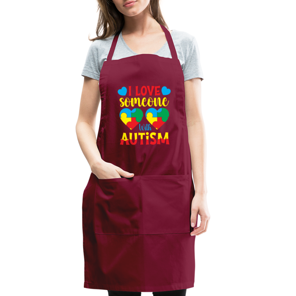I Love Someone With Autism Apron - burgundy
