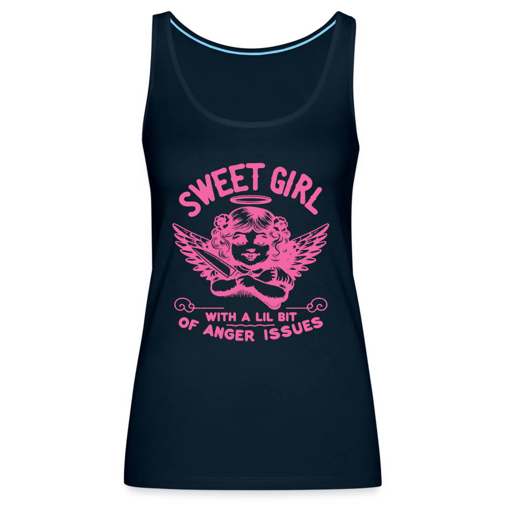 Sweet Girl With A Lil Bit of Anger Issues Women’s Premium Tank Top - deep navy