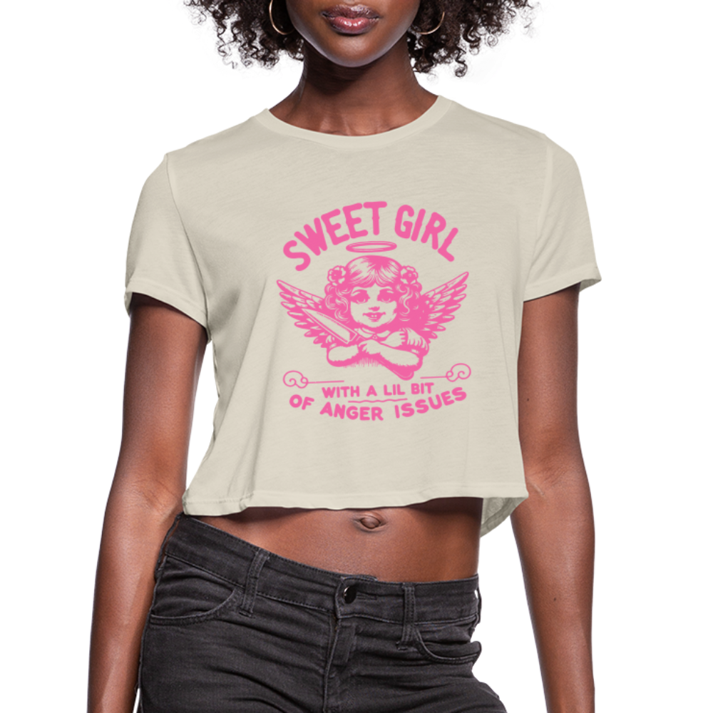 Sweet Girl With A Lil Bit of Anger Issues Cropped T-Shirt - dust
