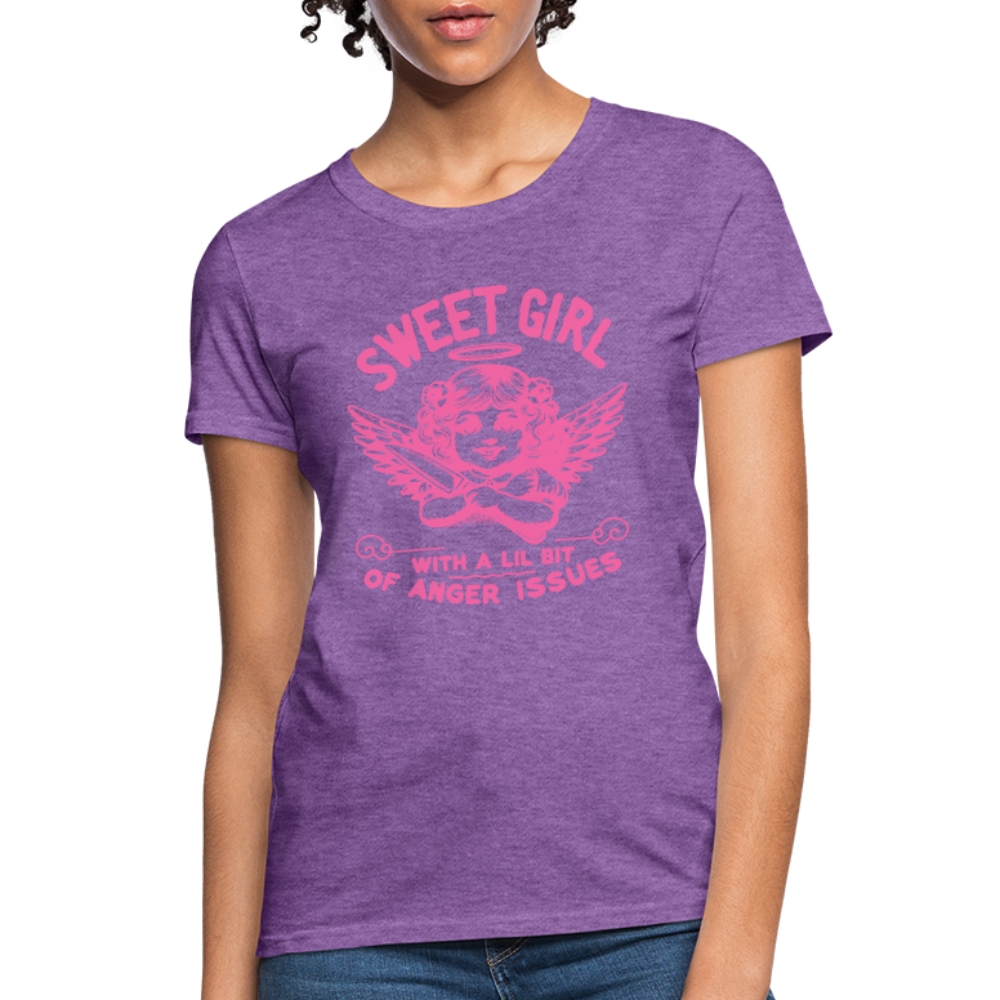 Sweet Girl With A Lil Bit of Anger Issues T-Shirt - purple heather
