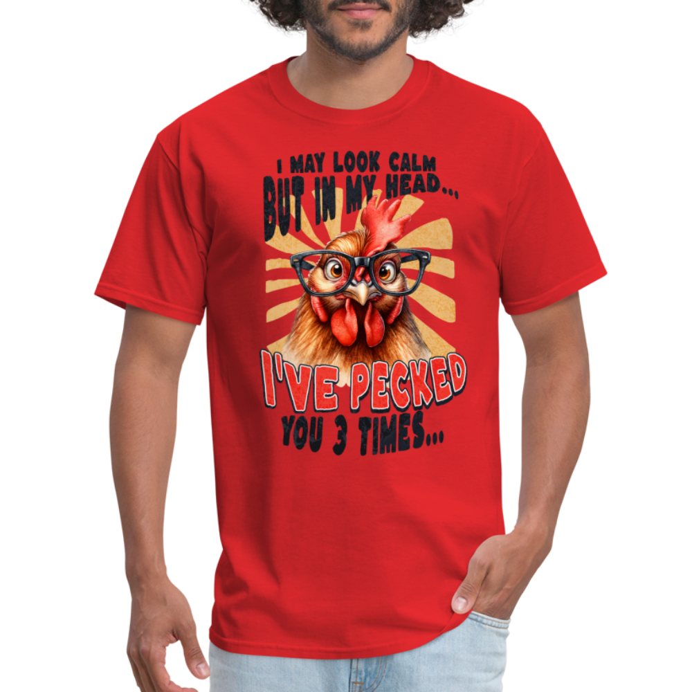 In My Head I've Pecked Your 3 Times T-Shirt (Crazy Chicken) - red