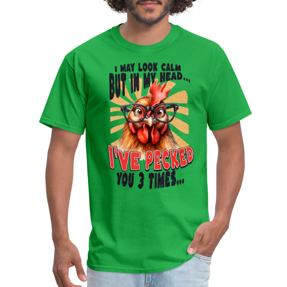 In My Head I've Pecked Your 3 Times T-Shirt (Crazy Chicken) - bright green